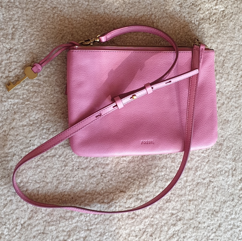 Fossil Devon leather crossbody shoulder bag pink